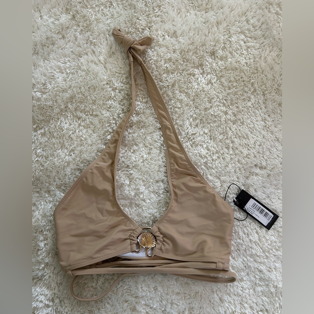 PLT halter neck shell trim bikini top